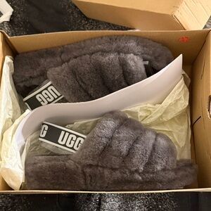UGG Charcoal Fluffy Slides